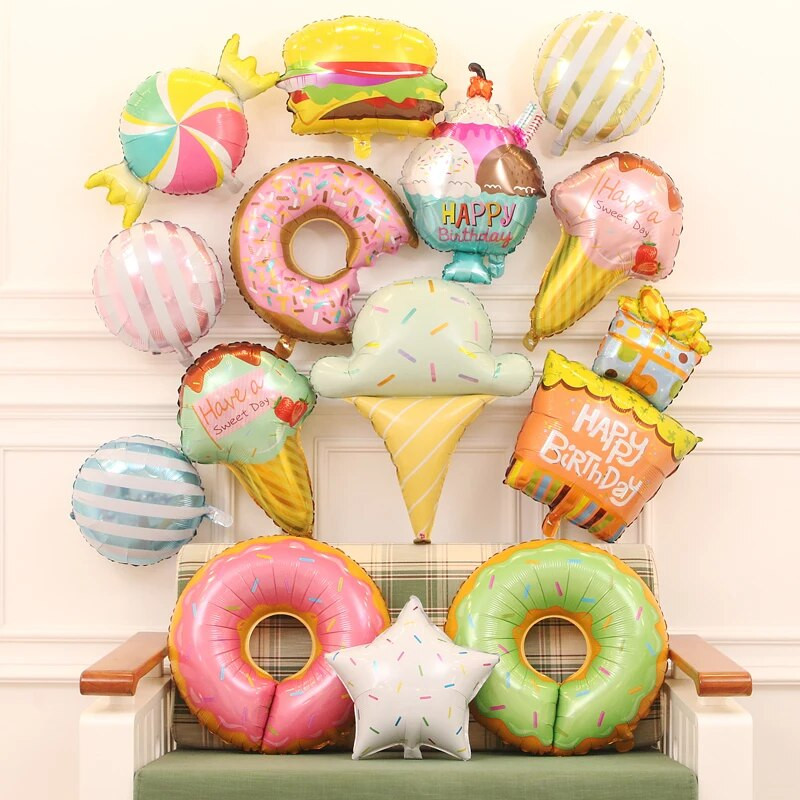 Big Donut Candy Theme Balloons Ice Cream Kids Girl Boy Toy Birthday Party Decoration Baby Shower Sweet Digital Helium Balloon