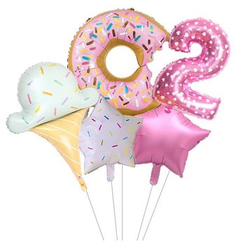 5 бр. Бонбони, сладолед, розово на точки, 32 инча, фолио с цифри, балон, понички, тема на света, украса за рожден ден, детска играчка Globos