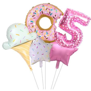5 бр. Бонбони, сладолед, розово на точки, 32 инча, фолио с цифри, балон, понички, тема на света, украса за рожден ден, детска играчка Globos