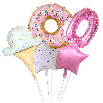 5 бр. Бонбони, сладолед, розово на точки, 32 инча, фолио с цифри, балон, понички, тема на света, украса за рожден ден, детска играчка Globos