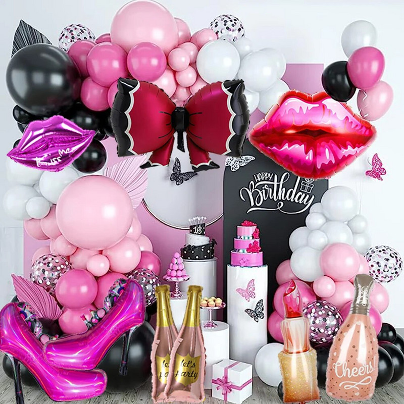 Голям висок ток Гигантско червило Целувка Бутилка вино Фолио балон за сватбена декорация Булчински душ Грим Парти Консумативи за рожден ден