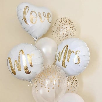 18-инчови кръгли балони с блясък от бяло злато Mr&mrs Love Фолиеви балони Bride To Be Marriage Сватба Свети Валентин Консумативи за декорация