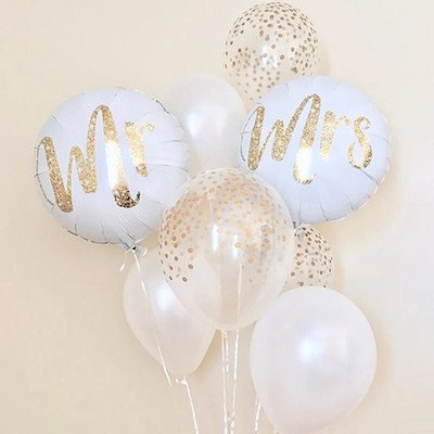 18-инчови кръгли балони с блясък от бяло злато Mr&mrs Love Фолиеви балони Bride To Be Marriage Сватба Свети Валентин Консумативи за декорация