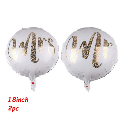 18-инчови кръгли балони с блясък от бяло злато Mr&mrs Love Фолиеви балони Bride To Be Marriage Сватба Свети Валентин Консумативи за декорация