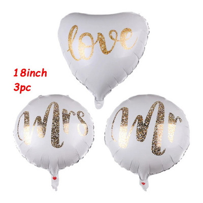 18-инчови кръгли балони с блясък от бяло злато Mr&mrs Love Фолиеви балони Bride To Be Marriage Сватба Свети Валентин Консумативи за декорация