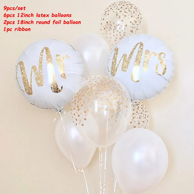 18-инчови кръгли балони с блясък от бяло злато Mr&mrs Love Фолиеви балони Bride To Be Marriage Сватба Свети Валентин Консумативи за декорация