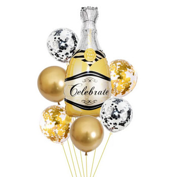 Νέο Σετ Μπαλόνι Μπουκάλι Σαμπάνιας Διακοσμητικό πάρτι γενεθλίων Διάταξη Ποτήρι μπύρας Μπαλόνι αλουμινίου 7 τεμαχίων