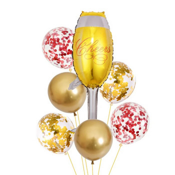 Нов комплект балони за бутилка шампанско Оформление за декорация на рожден ден Чаша за бира Алуминиев балон от 7 части