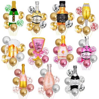 Нов комплект балони за бутилка шампанско Оформление за декорация на рожден ден Чаша за бира Алуминиев балон от 7 части