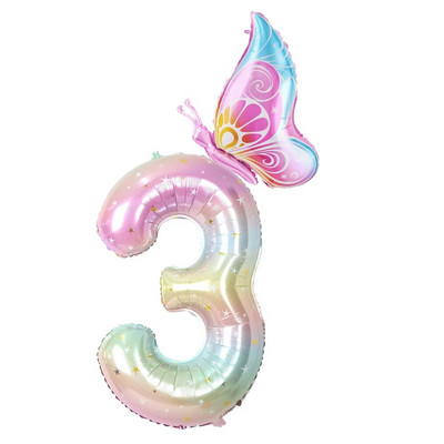 40 collu krāsains gradienta numura balons 0–9 ciparu folijas hēlija balons, tauriņš, meitenes dzimšanas dienas ballītes dekors, bērnu dušas dāvanas
