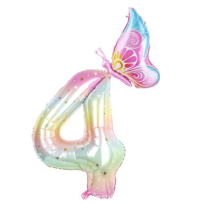 40 collu krāsains gradienta numura balons 0–9 ciparu folijas hēlija balons, tauriņš, meitenes dzimšanas dienas ballītes dekors, bērnu dušas dāvanas