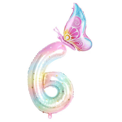 40 collu krāsains gradienta numura balons 0–9 ciparu folijas hēlija balons, tauriņš, meitenes dzimšanas dienas ballītes dekors, bērnu dušas dāvanas