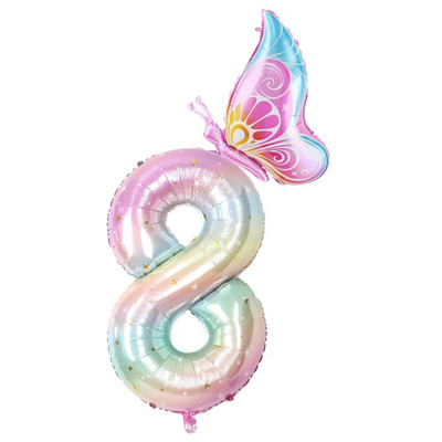 40 collu krāsains gradienta numura balons 0–9 ciparu folijas hēlija balons, tauriņš, meitenes dzimšanas dienas ballītes dekors, bērnu dušas dāvanas