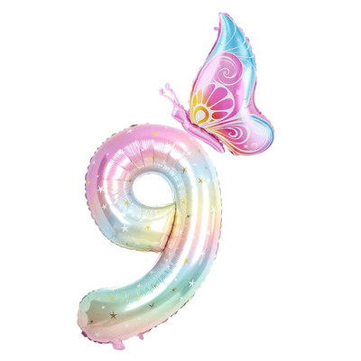 40 collu krāsains gradienta numura balons 0–9 ciparu folijas hēlija balons, tauriņš, meitenes dzimšanas dienas ballītes dekors, bērnu dušas dāvanas