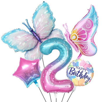 НОВ комплект балони с пеперуди Розов син 40-инчов фолиен балон с номера Голям цветен балон с пеперуди Baby Shower Birthday Party Decor