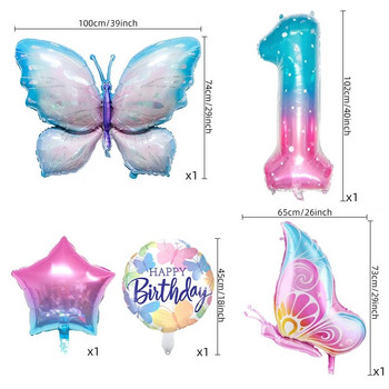 ΝΕΟ Σετ μπαλόνια πεταλούδας ροζ μπλε 40 ιντσών Αριθμός αλουμινόχαρτο μπαλόνι Μεγάλο πολύχρωμο μπαλόνι πεταλούδας Baby shower Διακόσμηση πάρτι γενεθλίων