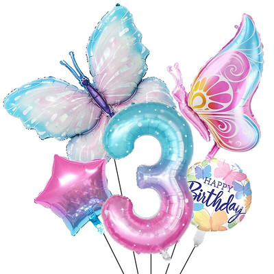 НОВ комплект балони с пеперуди Розов син 40-инчов фолиен балон с номера Голям цветен балон с пеперуди Baby Shower Birthday Party Decor