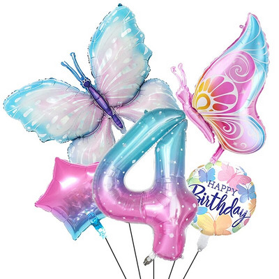 НОВ комплект балони с пеперуди Розов син 40-инчов фолиен балон с номера Голям цветен балон с пеперуди Baby Shower Birthday Party Decor