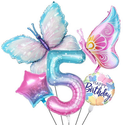 НОВ комплект балони с пеперуди Розов син 40-инчов фолиен балон с номера Голям цветен балон с пеперуди Baby Shower Birthday Party Decor