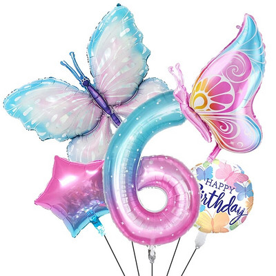 НОВ комплект балони с пеперуди Розов син 40-инчов фолиен балон с номера Голям цветен балон с пеперуди Baby Shower Birthday Party Decor