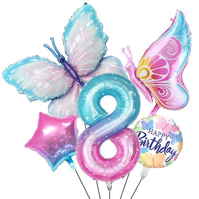 НОВ комплект балони с пеперуди Розов син 40-инчов фолиен балон с номера Голям цветен балон с пеперуди Baby Shower Birthday Party Decor