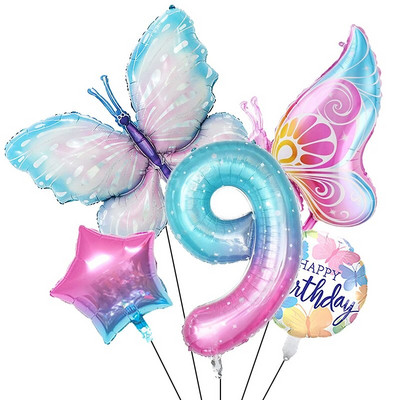 НОВ комплект балони с пеперуди Розов син 40-инчов фолиен балон с номера Голям цветен балон с пеперуди Baby Shower Birthday Party Decor