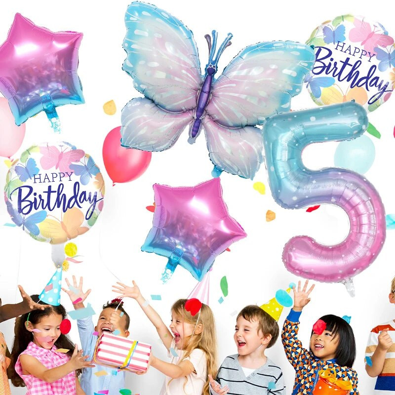 НОВ комплект балони с пеперуди Розов син 40-инчов фолиен балон с номера Голям цветен балон с пеперуди Baby Shower Birthday Party Decor