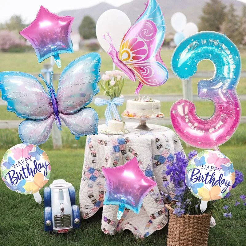 НОВ комплект балони с пеперуди Розов син 40-инчов фолиен балон с номера Голям цветен балон с пеперуди Baby Shower Birthday Party Decor