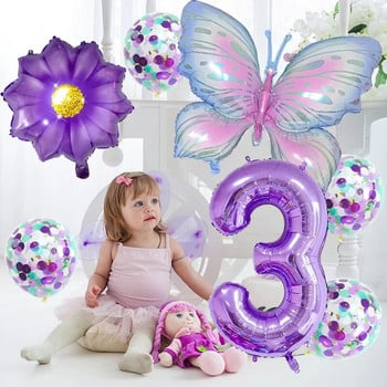 7 τμχ Μωβ Σετ μπαλόνια πεταλούδας 32 ιντσών 0-9 Number Foil Balloon Wedding Baby Shower Helium Globos Birthday Party Decorations