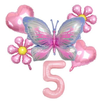 6 бр. 32-инчов номер Алуминиево фолио Балон костюм Butterfly Flower Baby Shower Decor Birthday Party Wedding Globos Festival Supplies