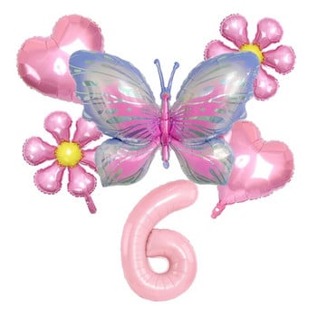 6 τμχ 32 ιντσών Αριθμός φιλμ αλουμινίου κοστούμι μπαλόνι Butterfly Flower Baby Shower Decor Birthday Party Wedding Globos Festival Supplies