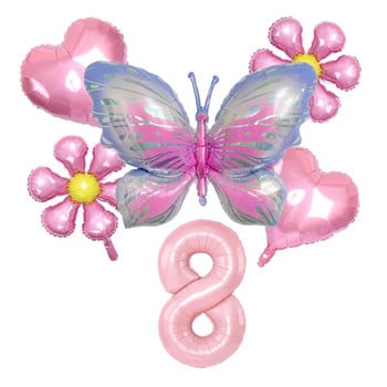 6 бр. 32-инчов номер Алуминиево фолио Балон костюм Butterfly Flower Baby Shower Decor Birthday Party Wedding Globos Festival Supplies