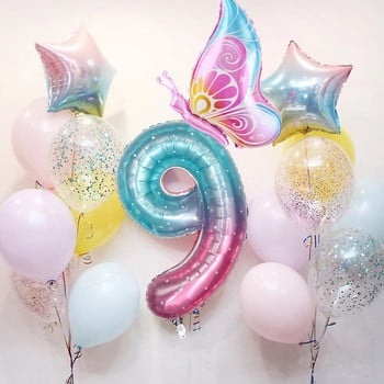 32 ιντσών Gradient Number Balloon 0-9 Digital Foil Helium Balloon Butterfly Girl Διακόσμηση πάρτι γενεθλίων Baby Shower Παιδικά δώρα