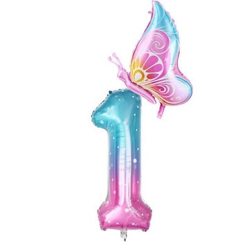 32-инчов балон с градиентно число 0-9 Дигитален фолиен балон с хелий Пеперуда Момиче Декорация за рожден ден Декорация за парти Baby Shower Детски подаръци
