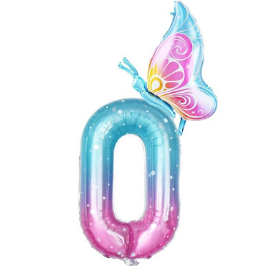 32-инчов балон с градиентно число 0-9 Дигитален фолиен балон с хелий Пеперуда Момиче Декорация за рожден ден Декорация за парти Baby Shower Детски подаръци