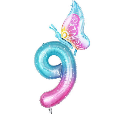 32-инчов балон с градиентно число 0-9 Дигитален фолиен балон с хелий Пеперуда Момиче Декорация за рожден ден Декорация за парти Baby Shower Детски подаръци