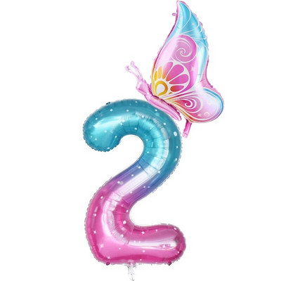 32-инчов балон с градиентно число 0-9 Дигитален фолиен балон с хелий Пеперуда Момиче Декорация за рожден ден Декорация за парти Baby Shower Детски подаръци