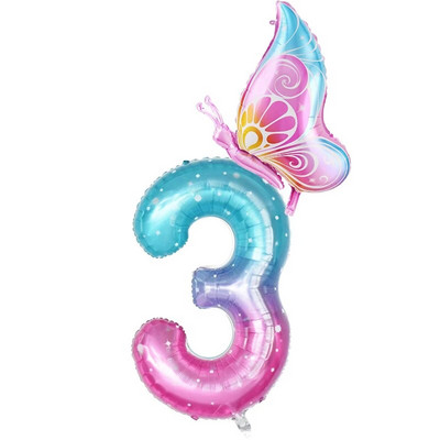 32-инчов балон с градиентно число 0-9 Дигитален фолиен балон с хелий Пеперуда Момиче Декорация за рожден ден Декорация за парти Baby Shower Детски подаръци