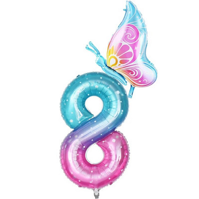 32-инчов балон с градиентно число 0-9 Дигитален фолиен балон с хелий Пеперуда Момиче Декорация за рожден ден Декорация за парти Baby Shower Детски подаръци