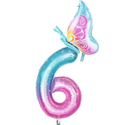 32-инчов балон с градиентно число 0-9 Дигитален фолиен балон с хелий Пеперуда Момиче Декорация за рожден ден Декорация за парти Baby Shower Детски подаръци