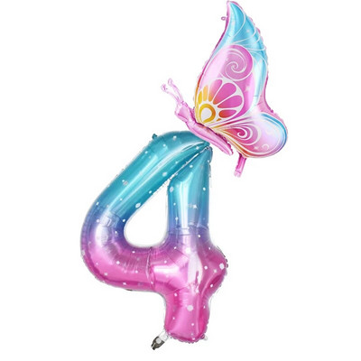 32-инчов балон с градиентно число 0-9 Дигитален фолиен балон с хелий Пеперуда Момиче Декорация за рожден ден Декорация за парти Baby Shower Детски подаръци