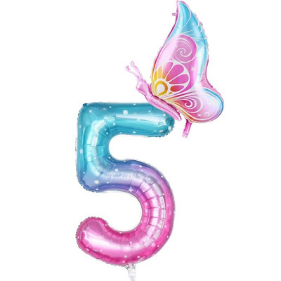 32-инчов балон с градиентно число 0-9 Дигитален фолиен балон с хелий Пеперуда Момиче Декорация за рожден ден Декорация за парти Baby Shower Детски подаръци