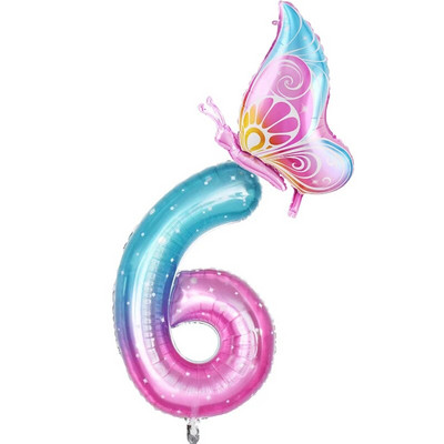 32-инчов балон с градиентно число 0-9 Дигитален фолиен балон с хелий Пеперуда Момиче Декорация за рожден ден Декорация за парти Baby Shower Детски подаръци