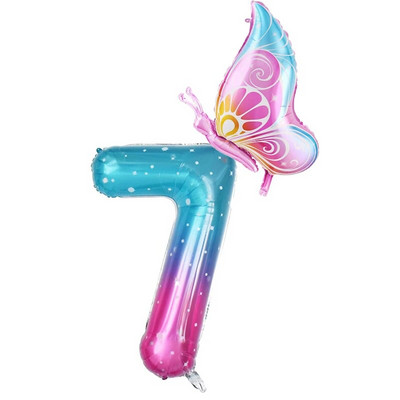 32-инчов балон с градиентно число 0-9 Дигитален фолиен балон с хелий Пеперуда Момиче Декорация за рожден ден Декорация за парти Baby Shower Детски подаръци