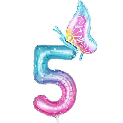 32-инчов балон с градиентно число 0-9 Дигитален фолиен балон с хелий Пеперуда Момиче Декорация за рожден ден Декорация за парти Baby Shower Детски подаръци