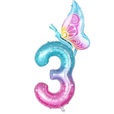 32-инчов балон с градиентно число 0-9 Дигитален фолиен балон с хелий Пеперуда Момиче Декорация за рожден ден Декорация за парти Baby Shower Детски подаръци