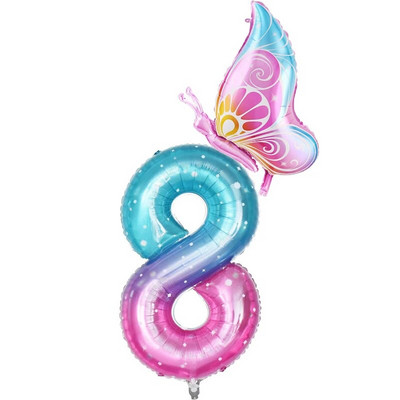 32-инчов балон с градиентно число 0-9 Дигитален фолиен балон с хелий Пеперуда Момиче Декорация за рожден ден Декорация за парти Baby Shower Детски подаръци