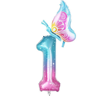 32-инчов балон с градиентно число 0-9 Дигитален фолиен балон с хелий Пеперуда Момиче Декорация за рожден ден Декорация за парти Baby Shower Детски подаръци