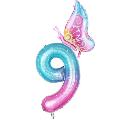 32-инчов балон с градиентно число 0-9 Дигитален фолиен балон с хелий Пеперуда Момиче Декорация за рожден ден Декорация за парти Baby Shower Детски подаръци