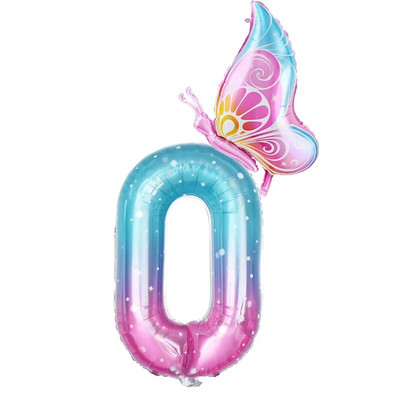 32-инчов балон с градиентно число 0-9 Дигитален фолиен балон с хелий Пеперуда Момиче Декорация за рожден ден Декорация за парти Baby Shower Детски подаръци